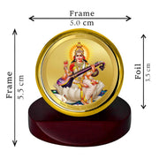 DIVINITI 24K Gold Plated Religious Car Dashboard Frame | Premium God Idol Frame for Car, Home Mandir & Office Table | Spiritual Gift, Decorative Showpiece | Saraswati Mata
