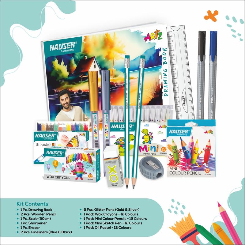 Hauser Germany Fab Art Stationery Kit | Assemble Creativity with Ease | All-in-One Stationery Solution | Ideal for Gifting | Pack of 1 Kit - 58 Pieces