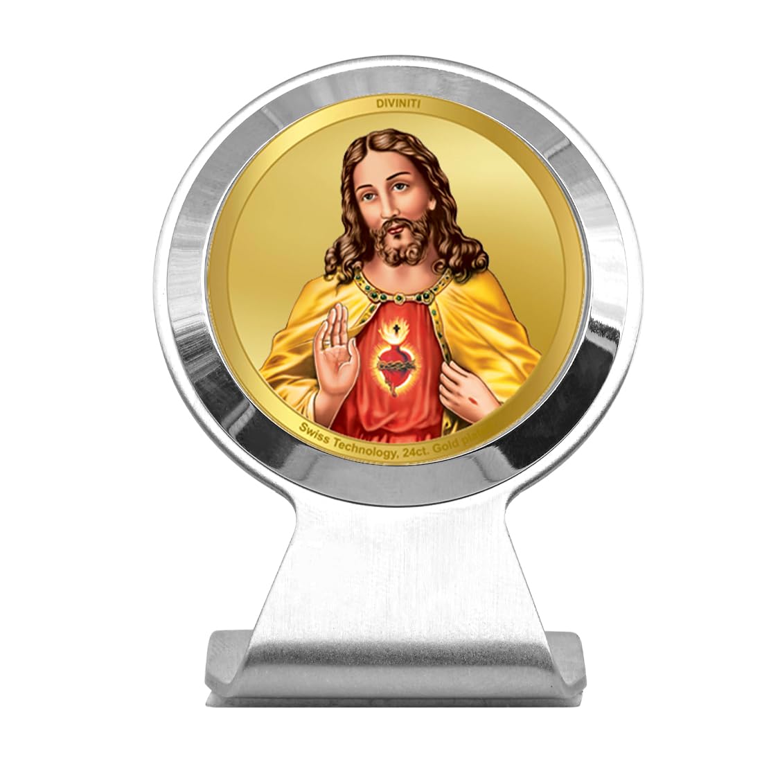 DIVINITI 24K Gold Plated Religious Car Dashboard Frame | Premium God Idol Frame for Car, Home Mandir & Office Table | Spiritual Gift, Decorative Showpiece | Jesus Christ