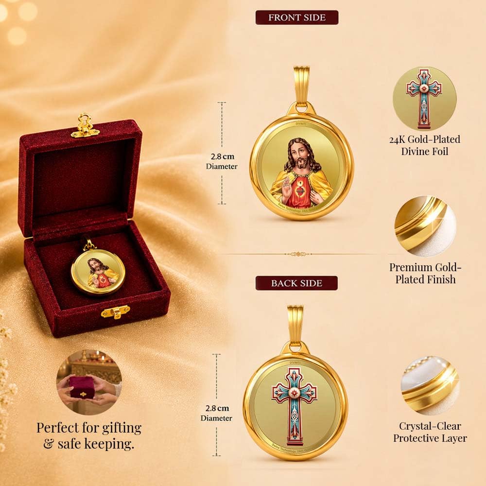DIVINITI 24K Gold Plated Double-Sided Religious Pendant with Premium Gift Box, Spiritual Locket for Men & Women, Devotional Jewellery for Gifting & Everyday Wear | Jesus Christ & Holy Cross - CLR Pendant