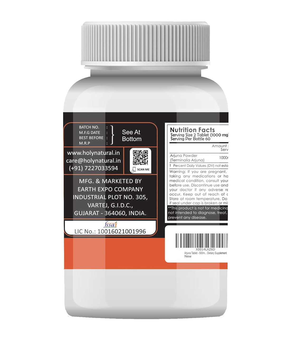 Holy Natural Arjuna Tablet – 120 tablet (500 mg/tab) | Ayurvedic Herbal Supplement | Supports Heart Health & Wellness