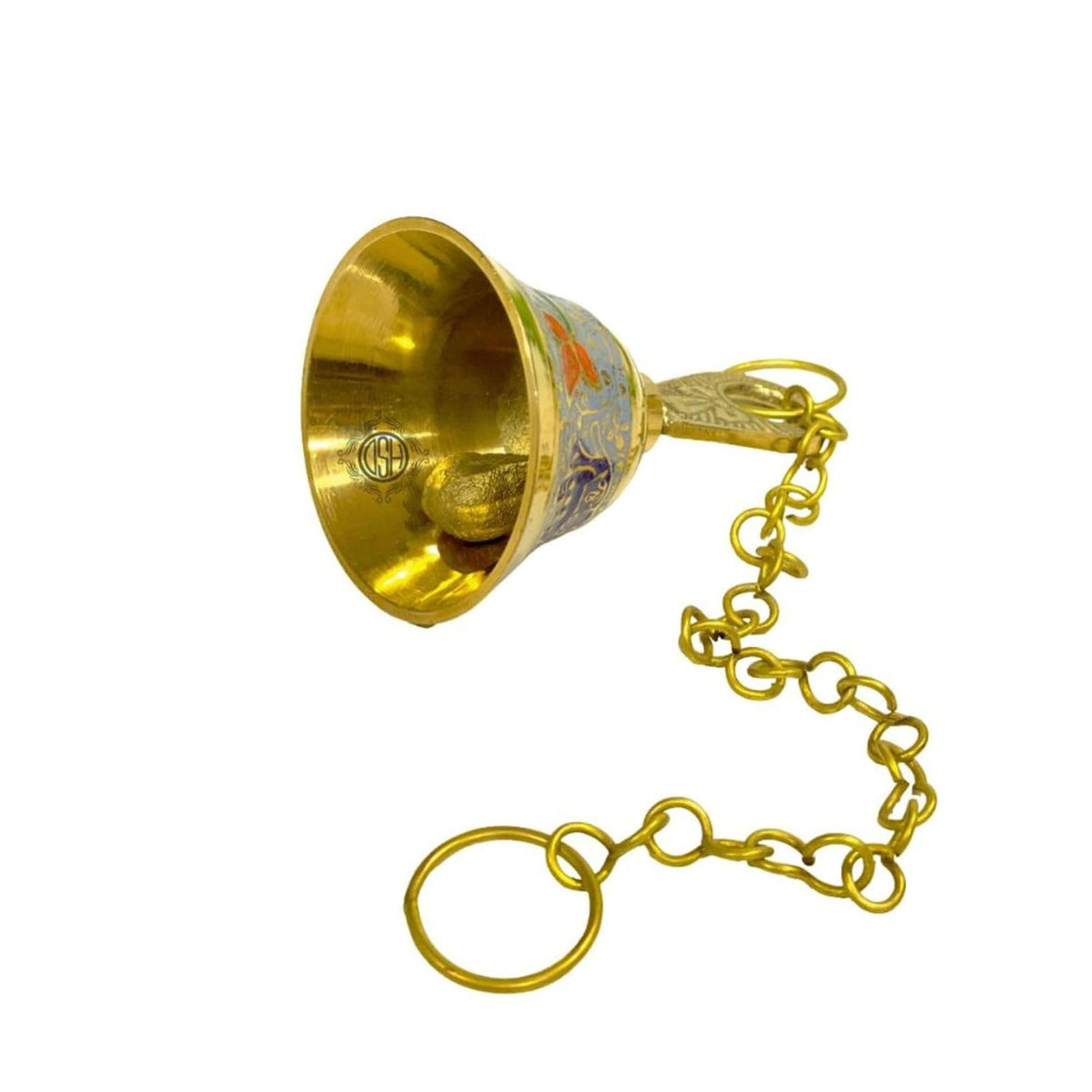 DSH Pure Brass Hanging Bell with Chain for Temple Mandir Door Home Decorative Ringing Bell (Sky, 2)