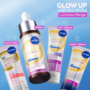 NIVEA Luminous Even Glow Face Serum | For Glowing Skin, Skin Brightening & Refined Pores | Niacinamide, Thiamidol & Vitamin C Serum | Anti-Dark Spots | With Aloe Extracts | 3D Glow in 3 Days | 30ml