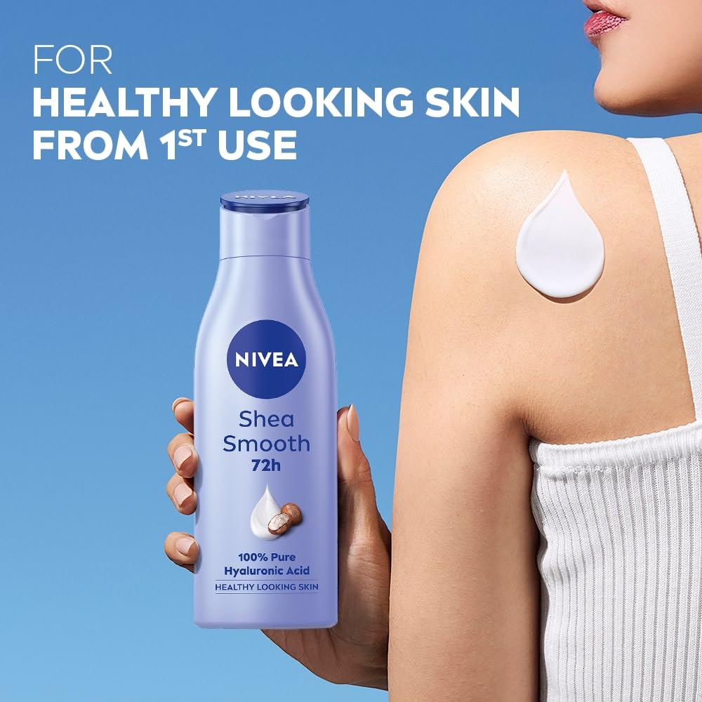 NIVEA Shea Smooth 200ml Body Lotion | 72 H Moisturization | With Deep Moisture Serum & Shea Butter | Non Greasy & Healthy Looking Skin |For Dry Skin