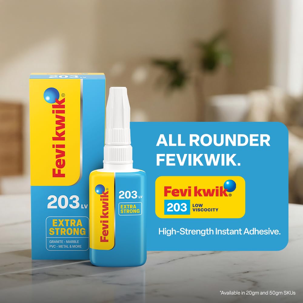 Pidilite FEVIKWIK 203 Instant Bonding Strong Super Glue – 20g | Low Viscosity Cyanoacrylate Adhesive with Precision Nozzle & Anti-Clog Cap
