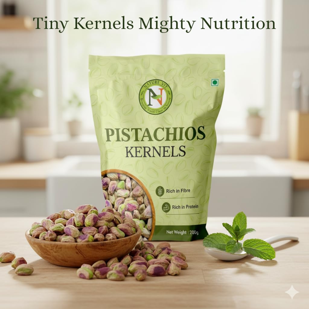 NatureVit Pistachios Kernels without Shell, 200g | Premium Jumbo Size Mota Pista Kernels | High Protein & Fiber Snack | Crunchy & Fresh