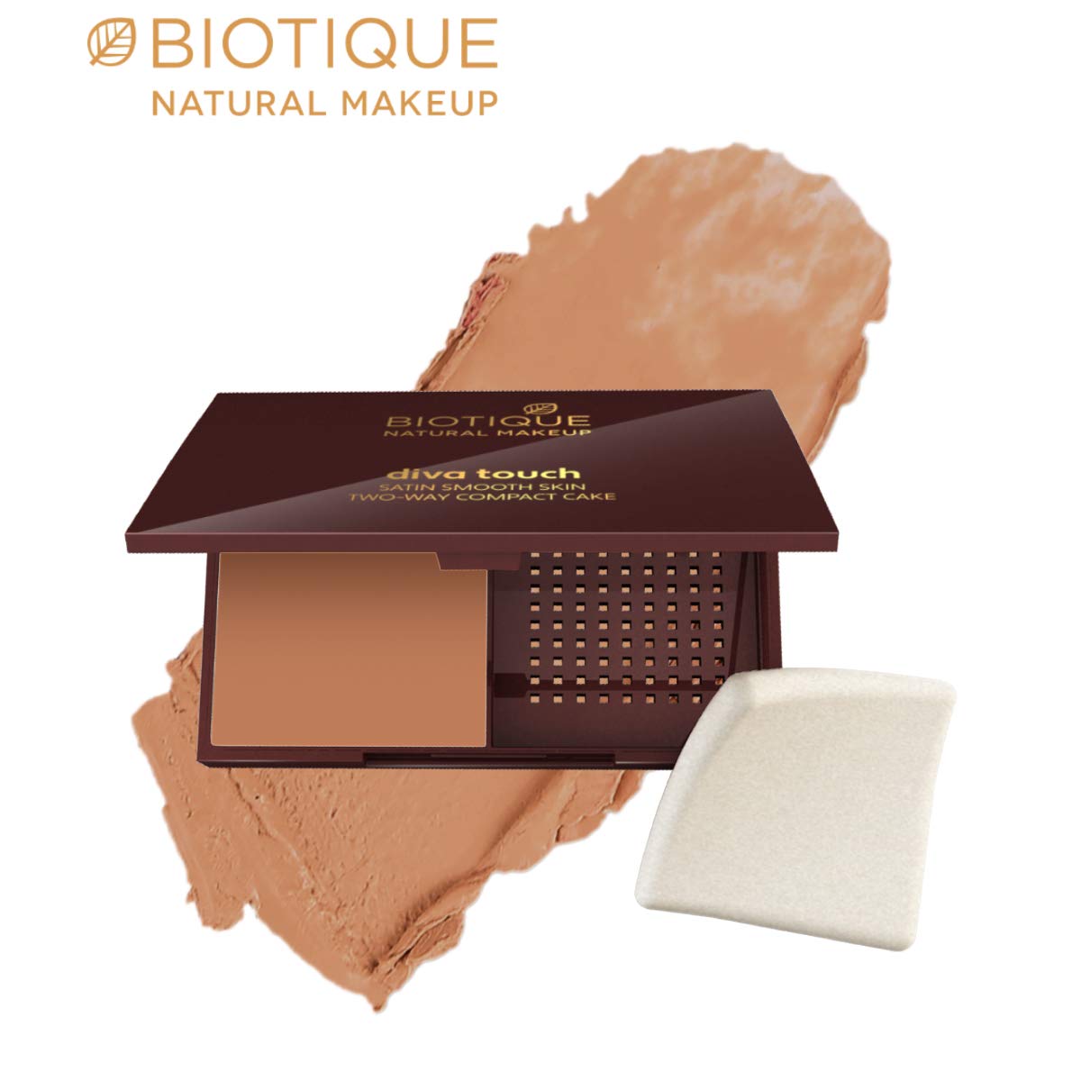 Biotique Acne Prone Natural Makeup Diva Satin Smooth 3-in-1 Compact Makeup, Almond Glow, 9g, Brown