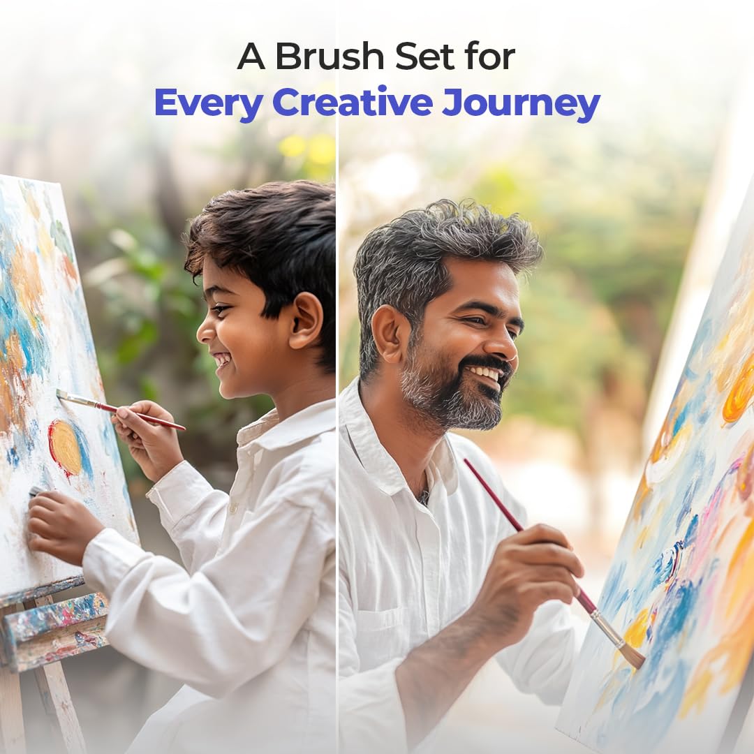 Camel Plastic Champ Brushes Set of 7 | Round & Flat Brushes for Water, Poster & Acrylic Colors | Perfect for Kids, Hobbyists & Artists
