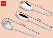 Parage 3 Pieces Stainless Steel Serving Spoons Set for Dining Table/Kitchen, 1.8 mm Heavy Gauge (1 Soup Ladle (Karchi), 1 Solid Spoon (Chamcha), 1 Rice Spoon), Silver (Pack of 3)