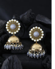 Priyaasi Grey Gold-Plated Beaded Dome Shaped Jhumkas