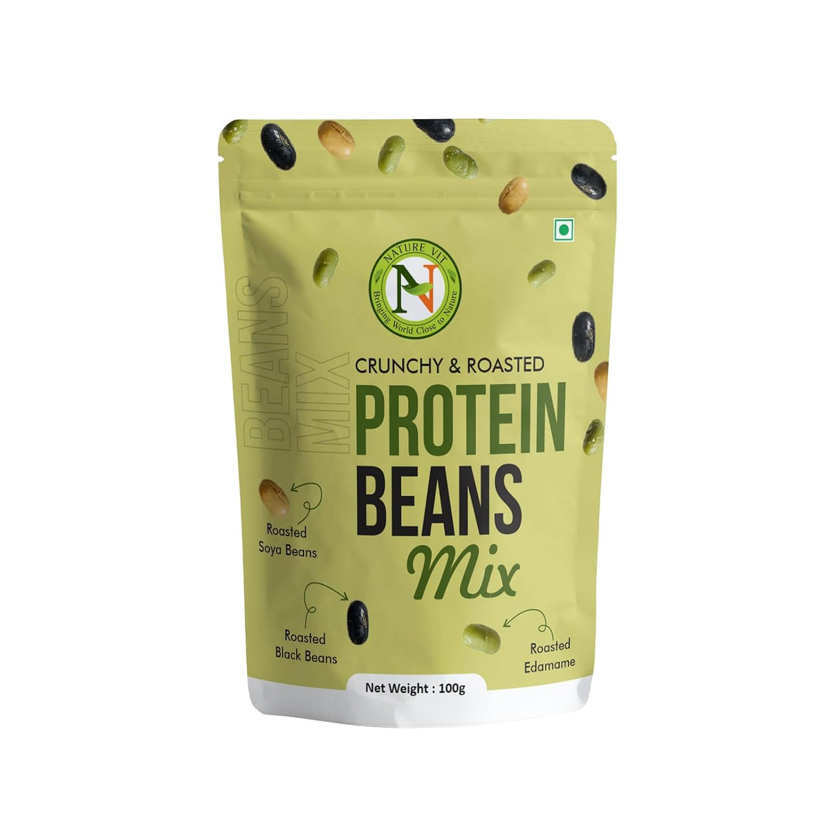 NatureVit Roasted Protein Beans Mix, 100g | High Protein Healthy Snack | Crunchy Roasted Bean Mix | Vegan Fiber-Rich Superfood
