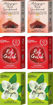 Parag Fragrances Red Sandalwood, Ruh Gulab & Mogra Combo 2ml x 2pc
