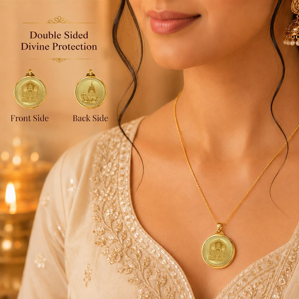 DIVINITI 24K Gold Plated Double-Sided Religious Pendant with Premium Gift Box, Spiritual Locket for Men & Women, Devotional Jewellery for Gifting & Everyday Wear | Jagannath & Temple