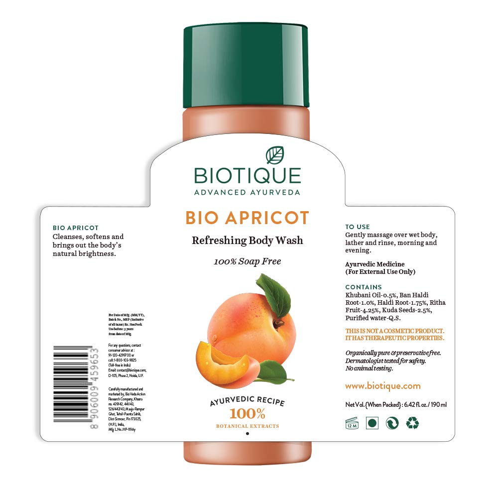 Biotique Bio Apricot Refreshing Body Wash, 190ml and Biotique Bio Kelp Fresh Growth Protein Shampoo, 190ml (Pack of 2)