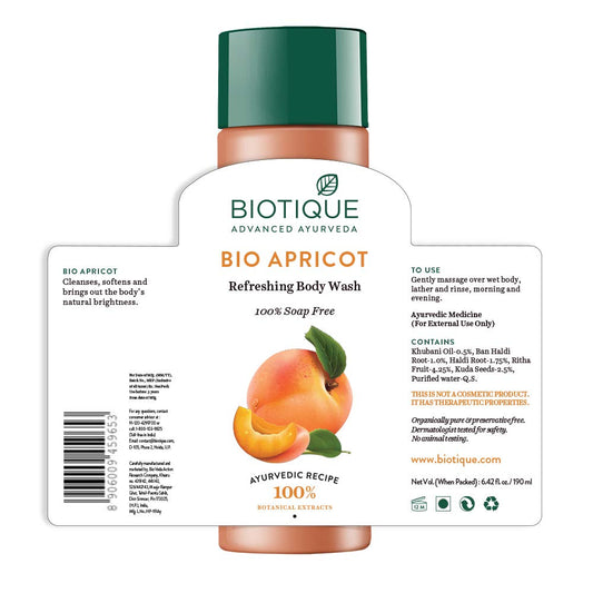 Biotique Bio Apricot Refreshing Body Wash, 190ml and Biotique Bio Kelp Fresh Growth Protein Shampoo, 190ml (Pack of 2)