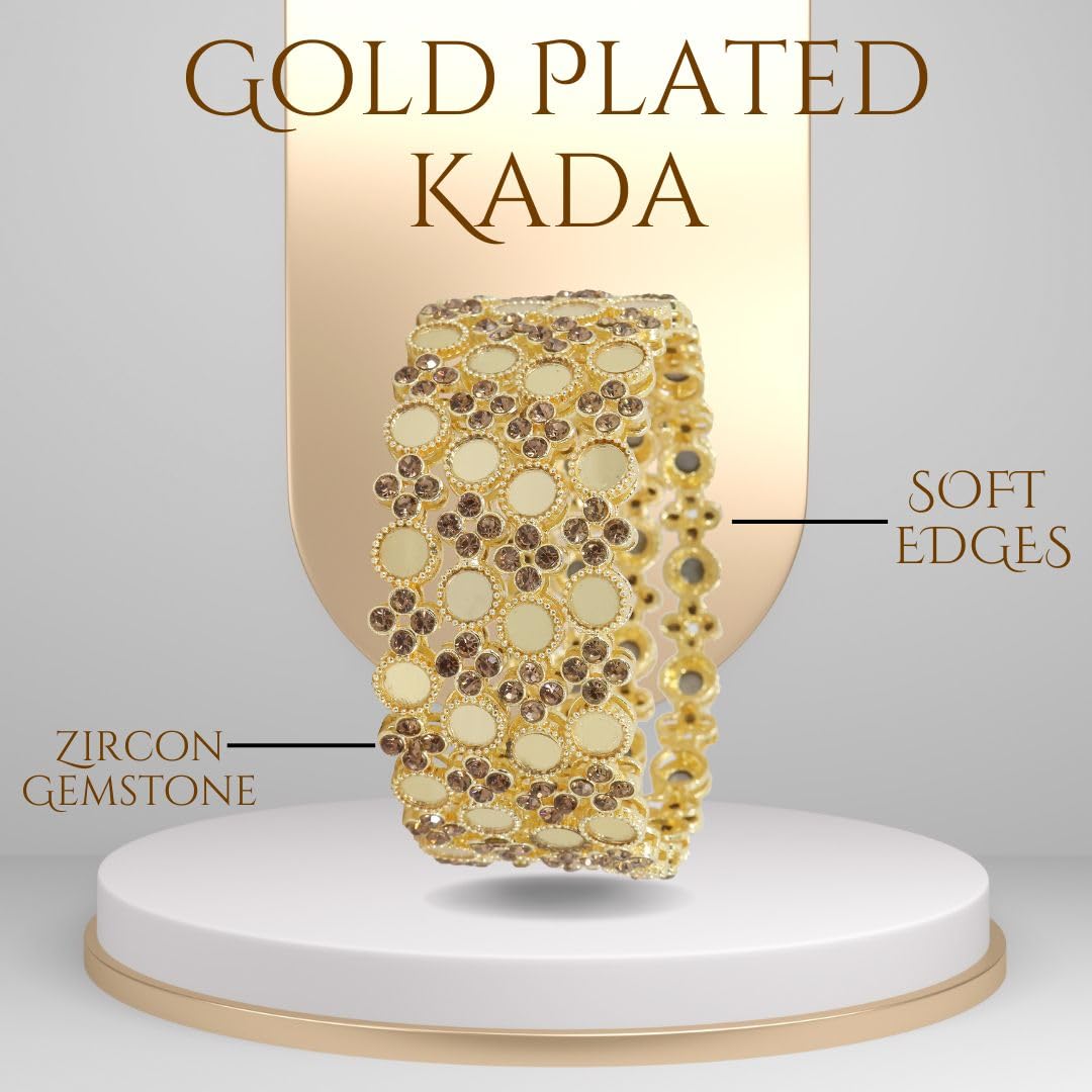 NMII Stylish Mirror Worked Metal Bangles Set For Girls & Women with Zircon Stone | Traditional Mirror Bangles | Fancy Women's Bangles | Ethnic Bangles | Fashion Jewellery- Set of 4