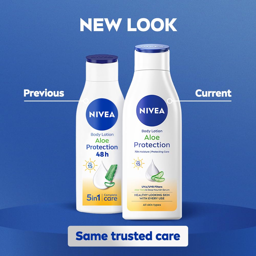 NIVEA Aloe Protection Body Lotion 200 ml | With Hyaluronic Acid & 72Hr Hydration | SPF 15 | Aloe Vera Extracts | Deep Moisture Serum | For Men & Women | All Skin Types