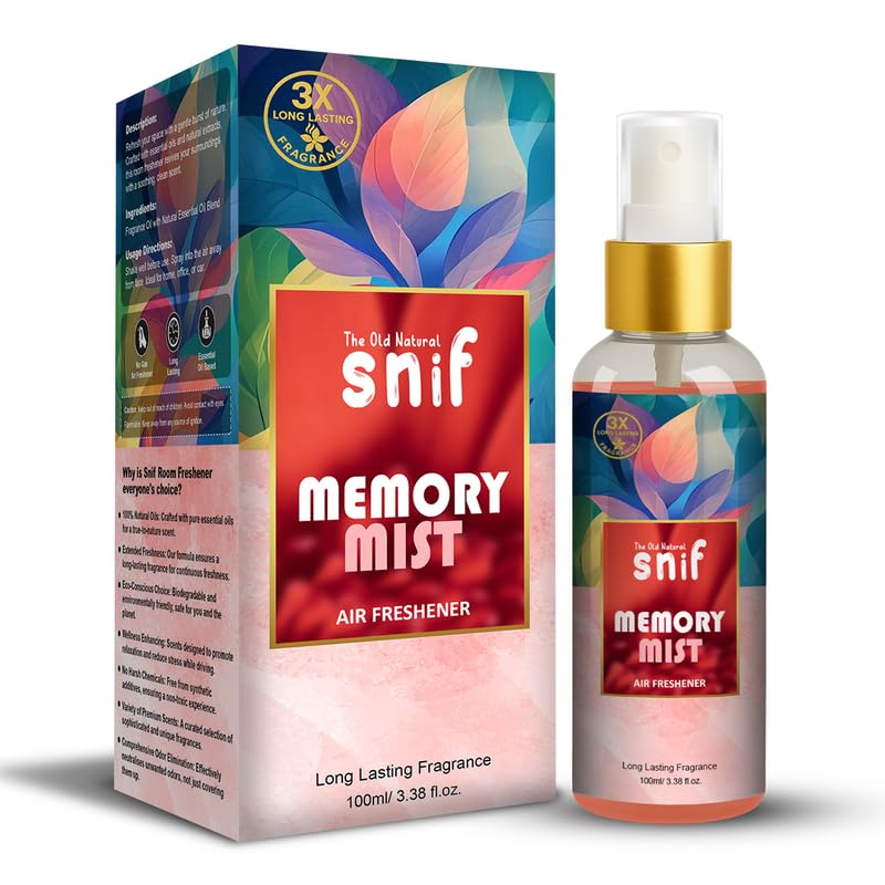 The Old Natural Snif Memory Mist & Green Pulse Air Freshener Spray – 200ml | Uplifting Floral Aroma, Natural Air Freshener for Home, Office & Car Pack of 2 - Combo