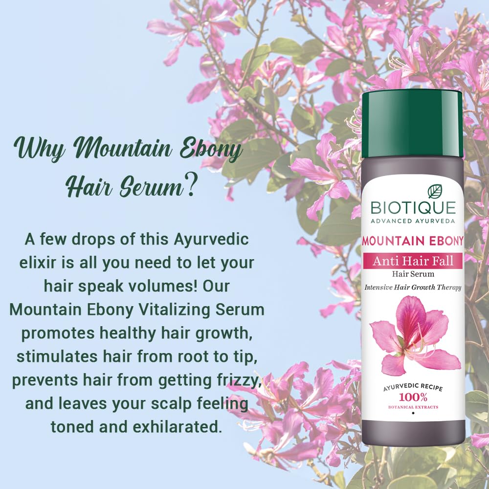 Biotique Bio Mountain Ebony Vitalizing Serum | Prevents Hair Fall & Soothes Scalp| Promotes Hair Growth | 100% Botanical Extracts | Suitable for All Skin Types | 120ml
