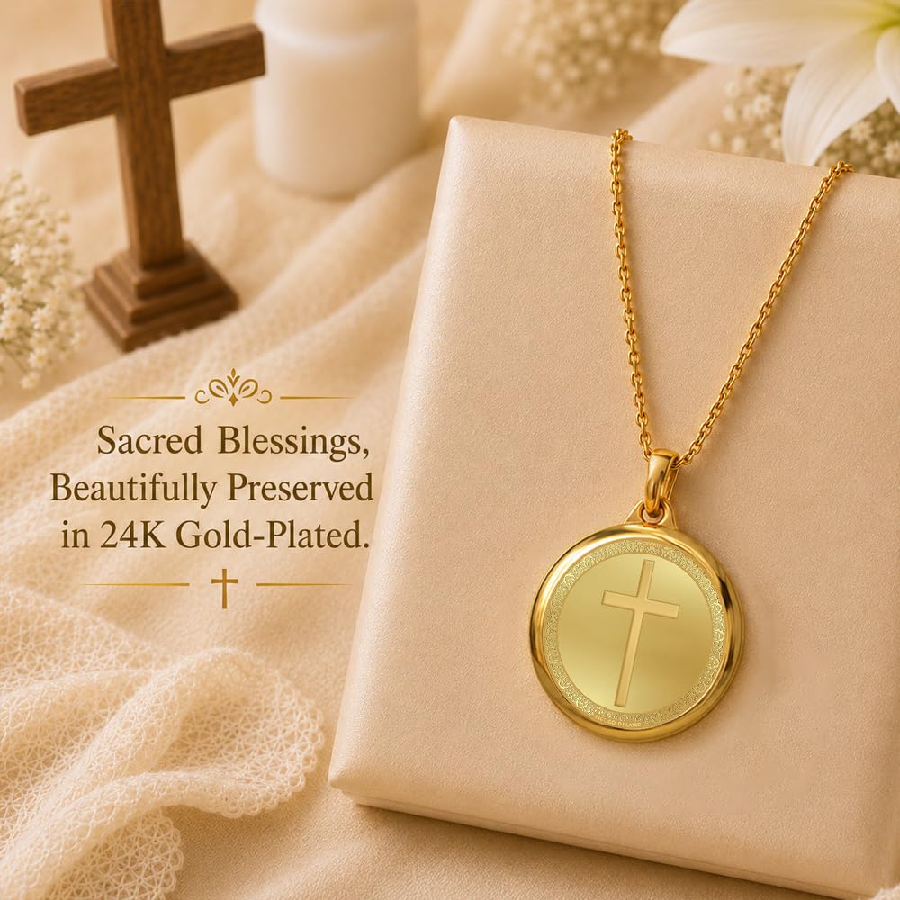 DIVINITI 24K Gold Plated Double-Sided Religious Pendant with Premium Gift Box, Spiritual Locket for Men & Women, Devotional Jewellery for Gifting & Everyday Wear | Holy Family & Holy Cross - GNG Pendant