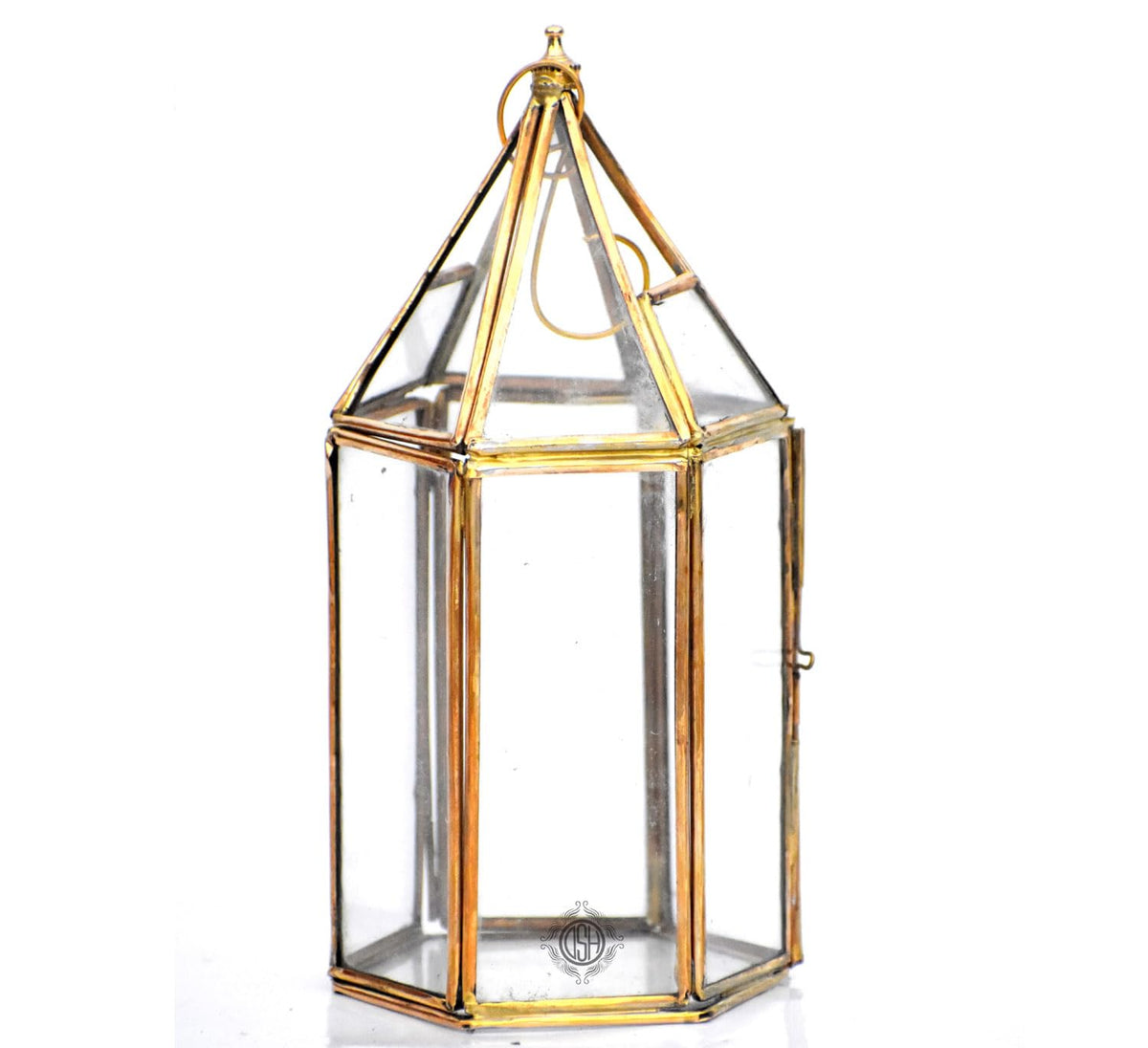 DSH Brass Diya for Pooja with Glass Cover Lantern, Decorative Brass & Glass Akhand Deepak Oil Lamp,Tea Light Holder Lantern for Durga Pooja & Diwali