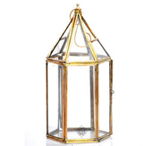 DSH Brass Diya for Pooja with Glass Cover Lantern, Decorative Brass & Glass Akhand Deepak Oil Lamp,Tea Light Holder Lantern for Durga Pooja & Diwali (Big)