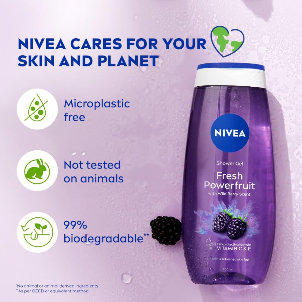 NIVEA Fresh Power Fruit 250ml Body Wash| Shower Gel with Real Fruit Extracts| Pure Glycerin for Instant Soft & Summer Fresh Skin|Microplastic Free |Clean, Healthy & Moisturized Skin
