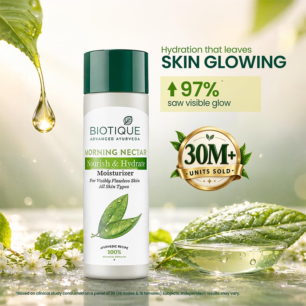 Biotique Morning Nectar Flawless Skin Moisturizer l Prevents Dark spots, Blackheads and Blemishes l Visibly Flawless Skin l Nourishes and Hydrates Skin l All Skin Types l 120ml