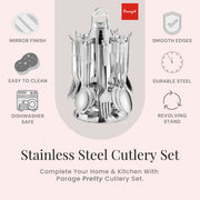 Parage 25 Pieces Pretty Premium Stainless Steel Cutlery Set for Home & Kitchen (Contains: 6 Dinner Spoons, 6 Tea Spoons, 6 Forks, 6 Soup Spoons) - Spoon Set for Dining Tableware Stylish, Silver
