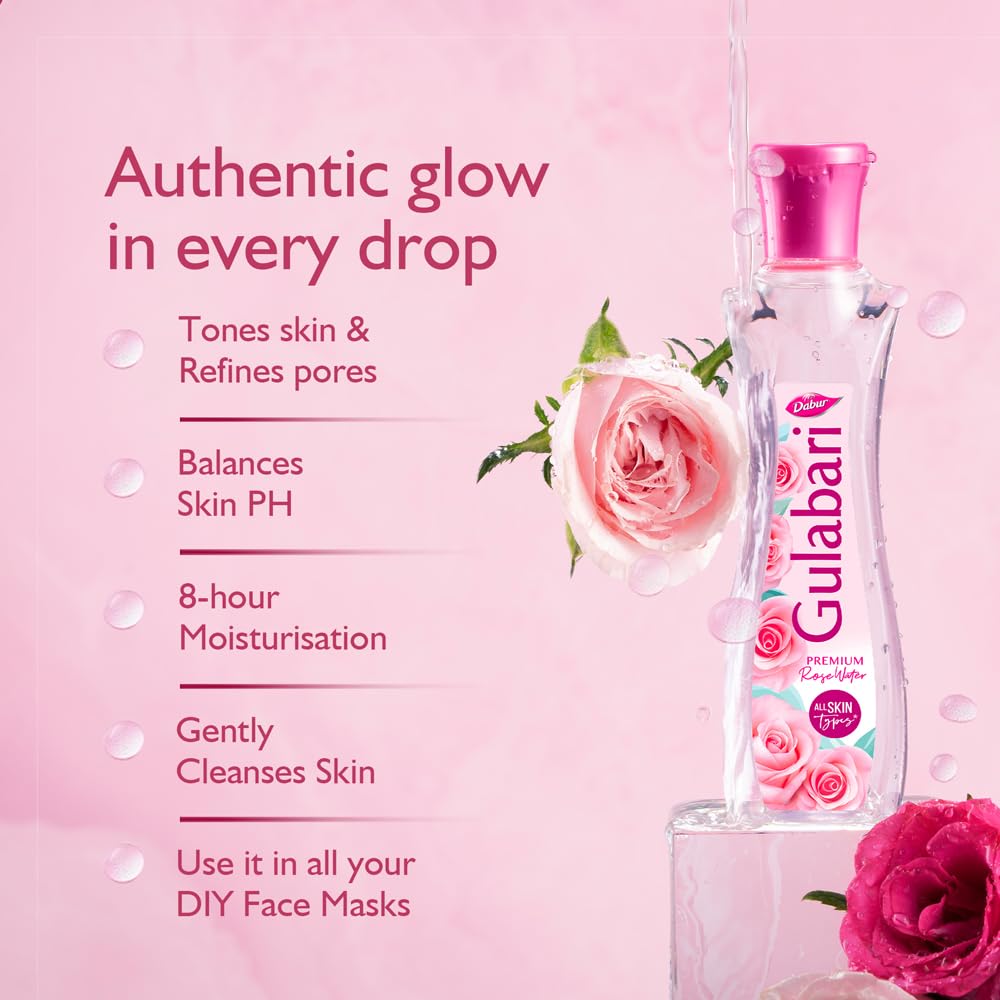 Dabur Gulabari Premium Rose Water with No Paraben for Cleansing and Toning, 120 ml