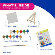 Fevicryl Canvas Painting Kit, All-Inclusive DIY Art Kit with Mini Canvas, Fevicryl Acrylic Colours, Painting Brush and Wooden Easel, Ideal Gift for Students, Beginners and Art Enthusiasts