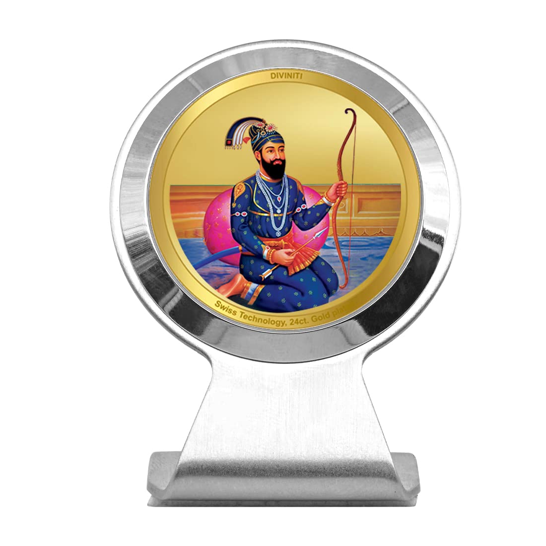 DIVINITI 24K Gold Plated Religious Car Dashboard Frame | Premium God Idol Frame for Car, Home Mandir & Office Table | Spiritual Gift, Decorative Showpiece | Guru Gobind Singh