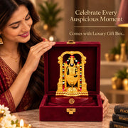 DIVINITI 24K Gold-Plated Tirupati Balaji Idol | Lord Venkateswara Swamy Showpiece with Intricate Temple Design, Decorative Base & Premium Gift Box | Home, Mandir, Office & Gifting | 9 x 6 cm