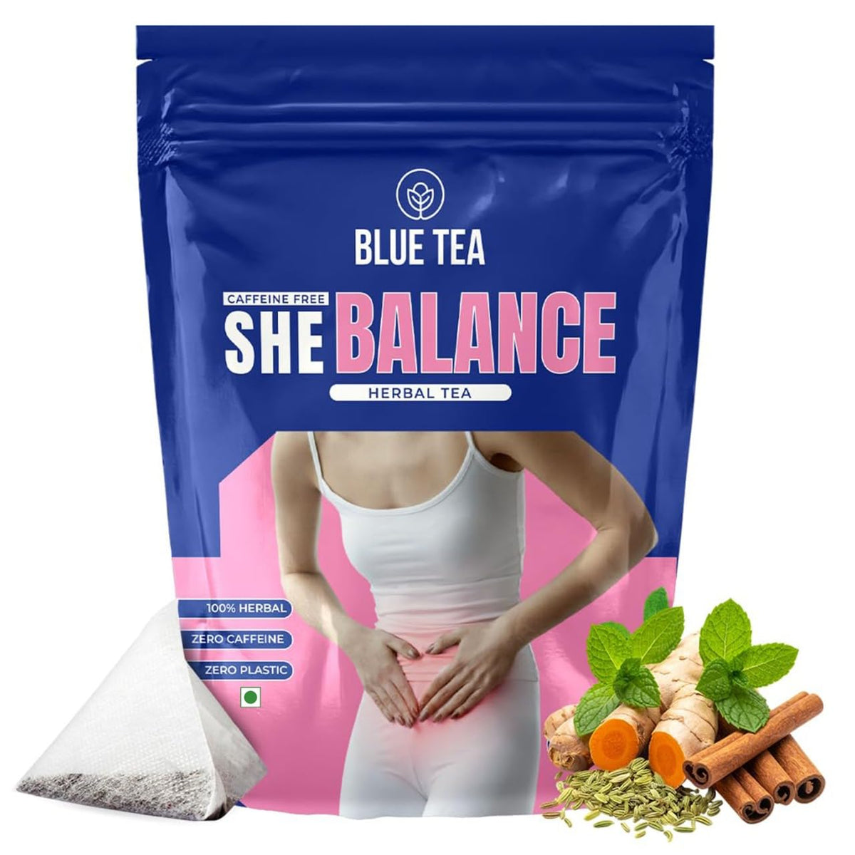 BLUE TEA - She Balance Tea - 30 Tea Bags - Plant Based | PCOS & PCOD RELIEF | Helps in Balancing Hormones - Reduces Facial Hair | Caffeine Free - Herbal Tea | Ziplock Pack