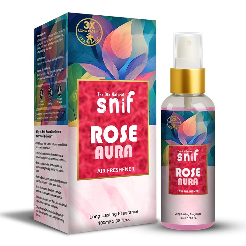 The Old Natural Snif Rose Aura Air Freshener Spray – 100ml | Romantic Rose Fragrance, Long-Lasting Freshness for Home, Office & Car