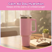 Toy Imagine Stainless Steel Insulated Tumbler with Handle, Lid & Straw | Hot & Cold Large Travel Mug Water Cup for Gym, Office & Outdoor Use | Leakproof | 1200 ml(Pink)