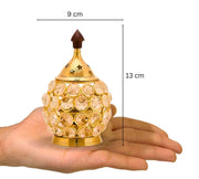 DSH Brass and Crystal Akhand Diya for Puja Decorative Crystal Oil Lamp Tea Light Holder Home Decor Diwali Decoration Diya.