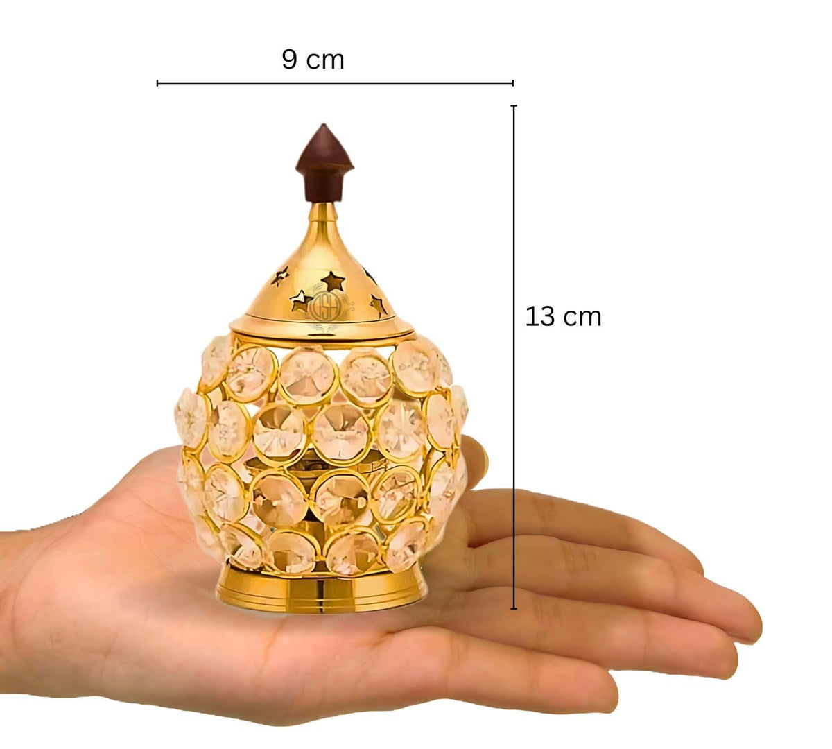 DSH Brass and Crystal Akhand Diya for Puja Decorative Crystal Oil Lamp Tea Light Holder Home Decor Diwali Decoration Diya.