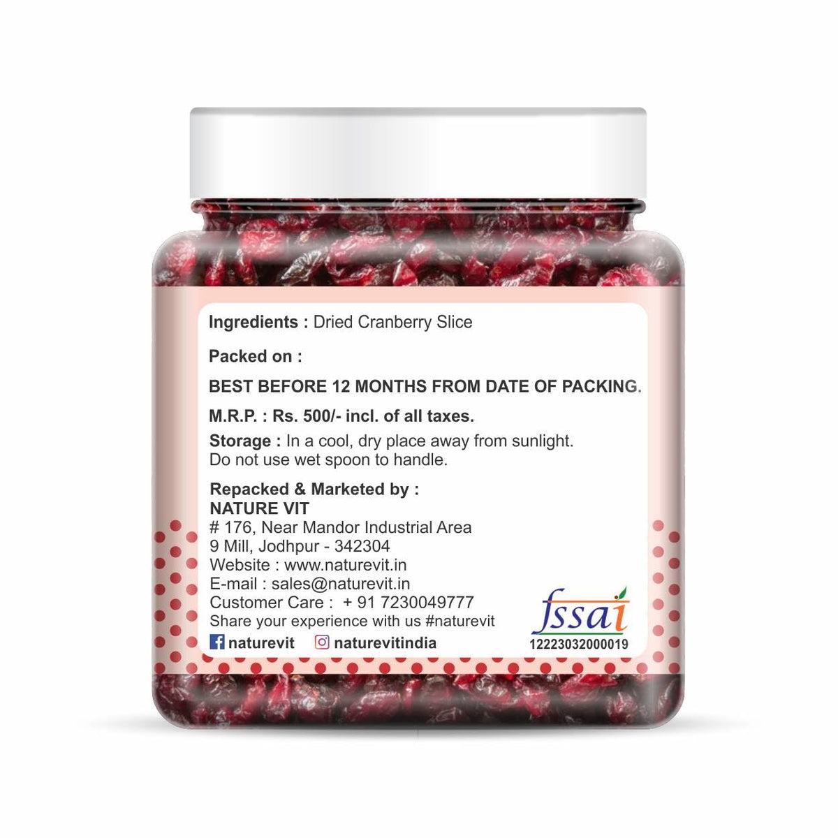 NatureVit Cranberries Dried Sliced 300g | Tart & Sweet Healthy Snack | Antioxidant-Rich Superfruit | Naturally Dried Cranberry Slices | Product of USA | Ideal for Baking, Cereal, Salads & Snacking