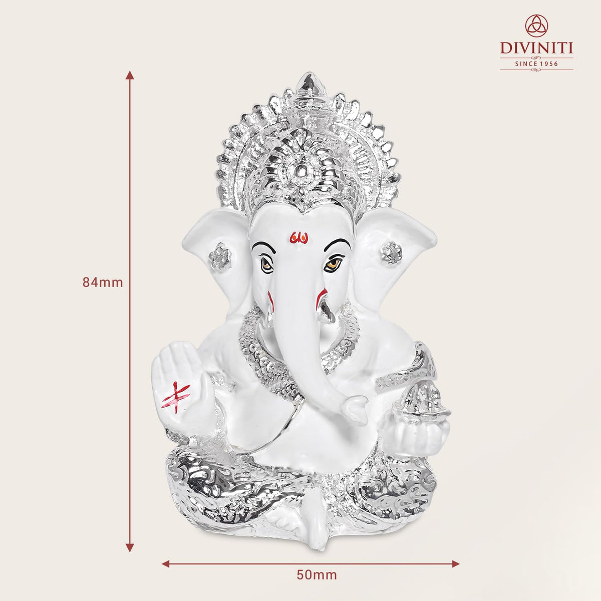 DIVINITI 999 Silver Plated Resin Lord Ganesha Idol for Car Dashboard, Tabletop|Ganesh Statue for Good Luck and Success|Ganpati Murti for Home Decor Mandir, Office Desk Puja Gift White (8.4x4.2cm)