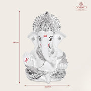 DIVINITI 999 Silver Plated Resin Lord Ganesha Idol for Car Dashboard, Tabletop|Ganesh Statue for Good Luck and Success|Ganpati Murti for Home Decor Mandir, Office Desk Puja Gift White (8.4x4.2cm)