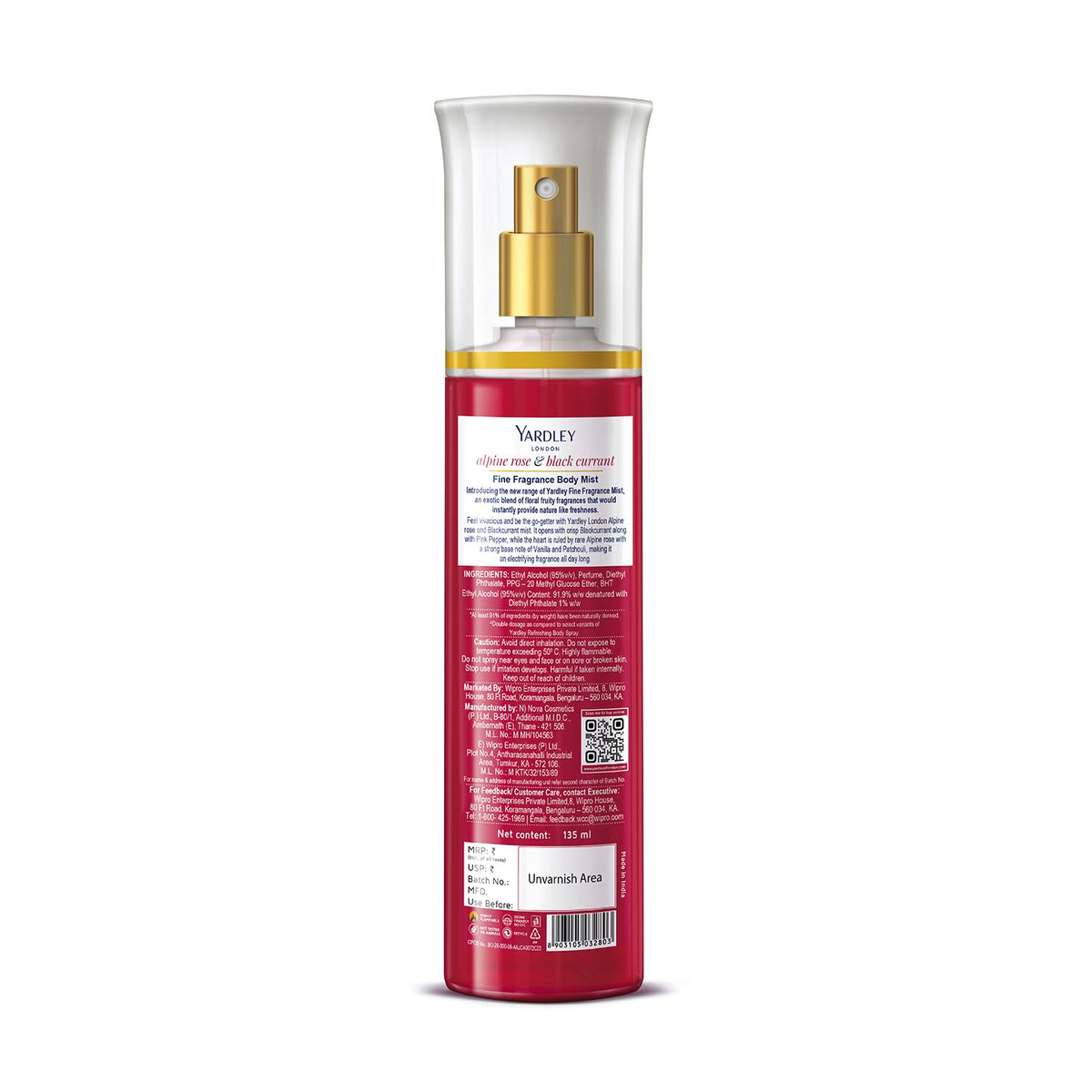 Yardley London Alpine Rose & Black Currant Fine Fragrance Mist Spray| 2X Perfume Spray For Women| 91% Naturally Derived| 135ml