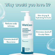 WishCare Hydrating Anti Dandruff Shampoo | 100% Dandruff Reduction | Removes Flakes & Hydrates Scalp | Proven Clinically | Piroctone Olamine, Salicylic Acid, AHA & BHA | Paraben & Sulphate Free | For Women And Men | 250ml