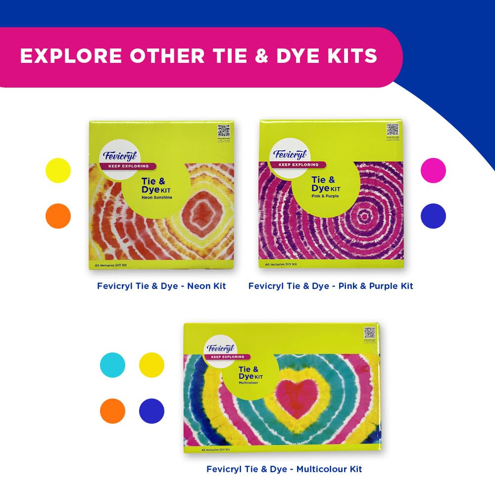 Fevicryl Tie & Dye Multicolor Kit | Complete DIY Fabric Colour Kit with 4 Acrylic Colour, 1 x 2 feet Fabric, 4 Squeezy Bottles | Ideal for Gifting, Beginners & Art Enthusiasts