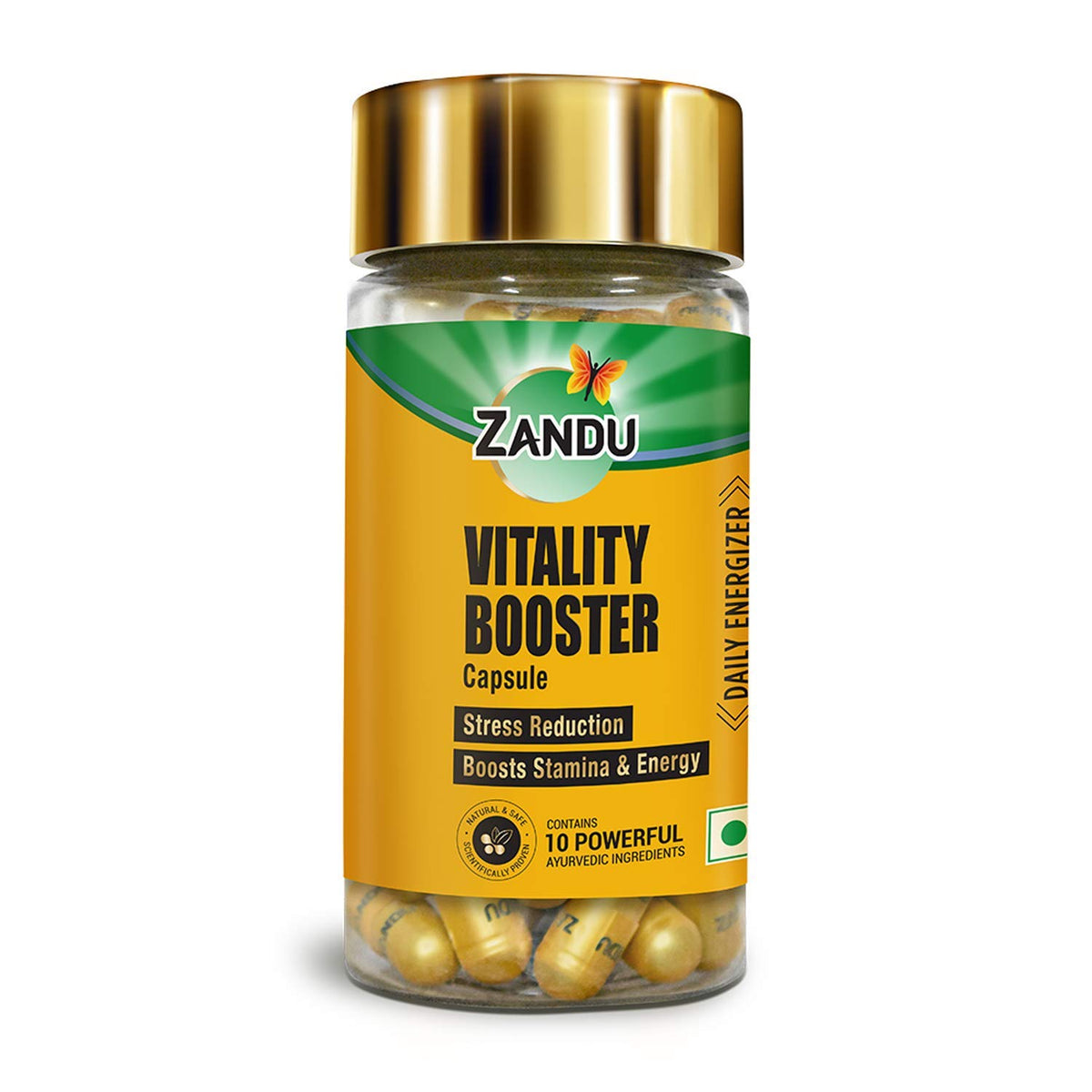 Zandu Vitality Booster Capsule, With Goodness of Ashwagandha, Safed Musli, Gokshur, Shuddha Shjilajit, Helps to Boost Energy and Strength - Pack of 60 Veg Capsules