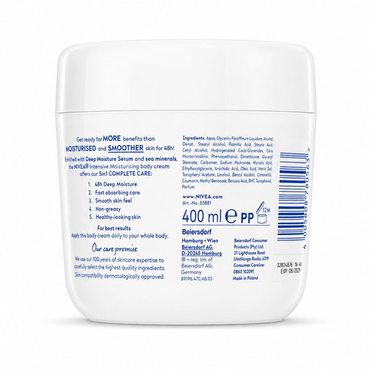NIVEA Intensive Moisturising Body Cream with Deep Moisture Serum & Sea Minerals, 48H Fast-Absorbing Moisture, for Normal to Dry Skin, 400 ml