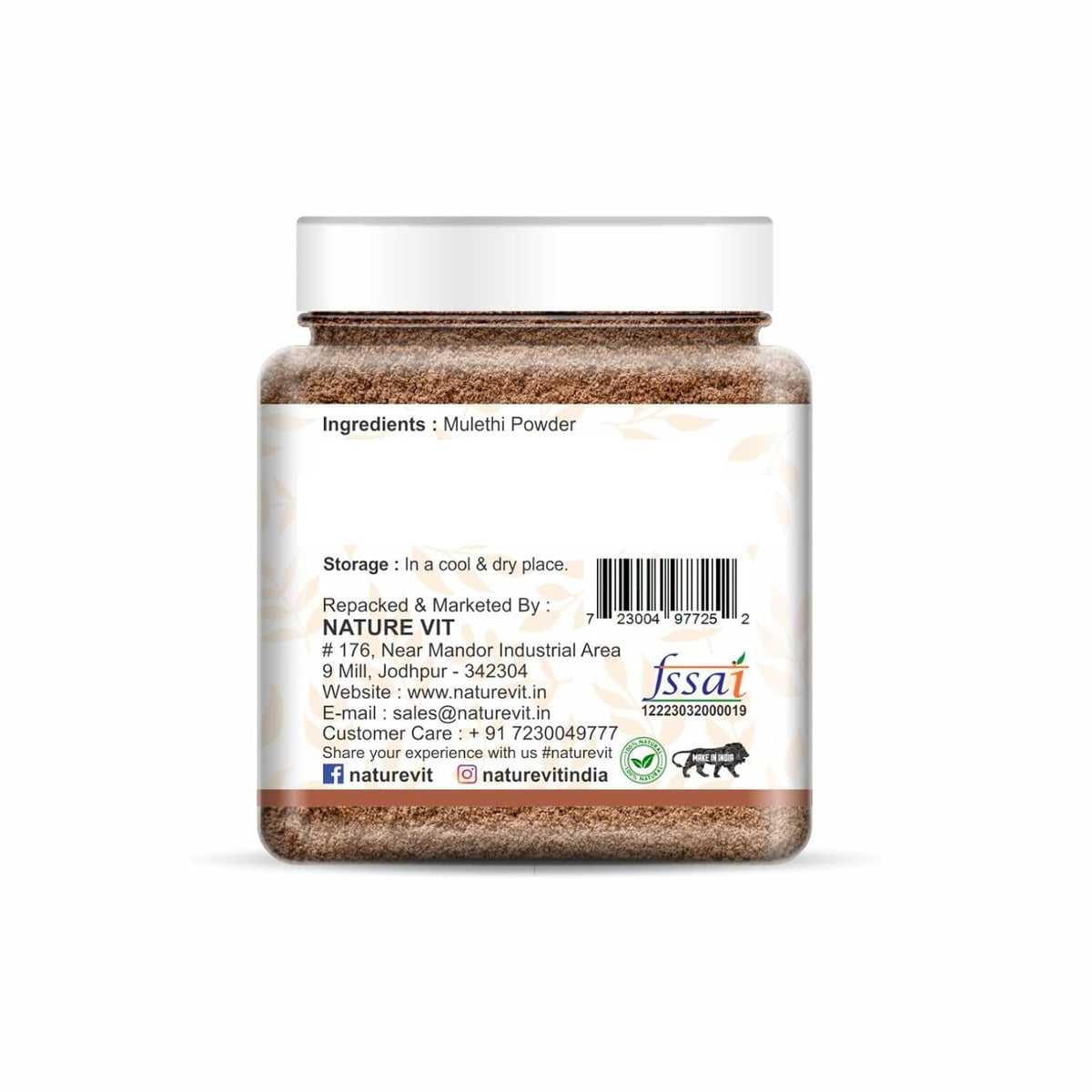 NatureVit Mulethi Powder, 250g | Edible Licorice Powder for Skin Brightening, Hair Care & Digestion | Natural & Preservative-Free | Yashtimadhu