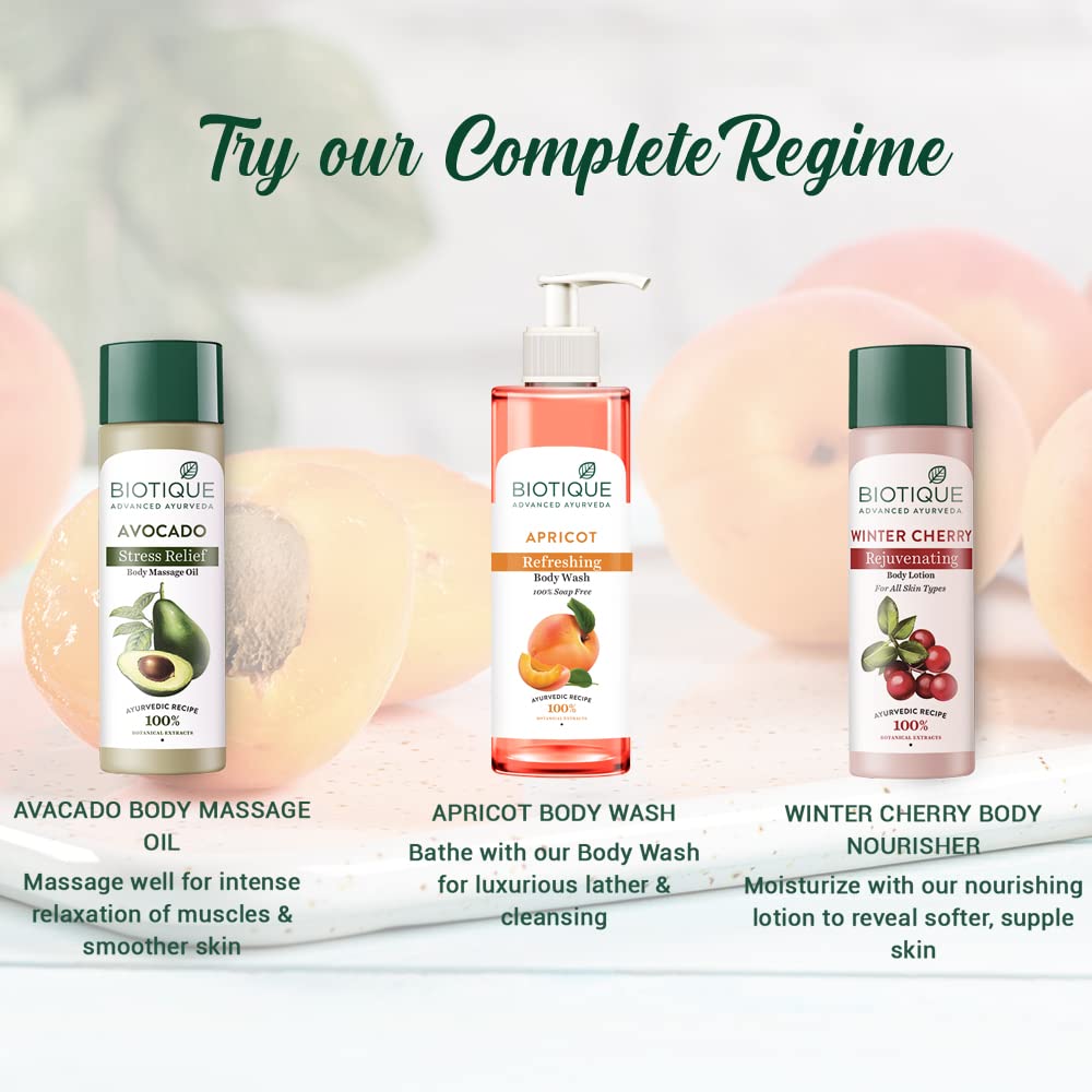 Biotique Apricot Refreshing Body Wash | Keeps Skin Fresh and Clean | Brightens Skin and Reducing Dark Spots | 100% Botanical Extracts | Suitable for All Skin Types | 200ml (Pack of 2)