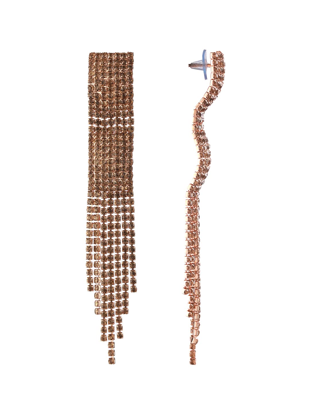 Priyaasi Black Block Tasselled Studded Rose Gold-Plated Drop Earrings
