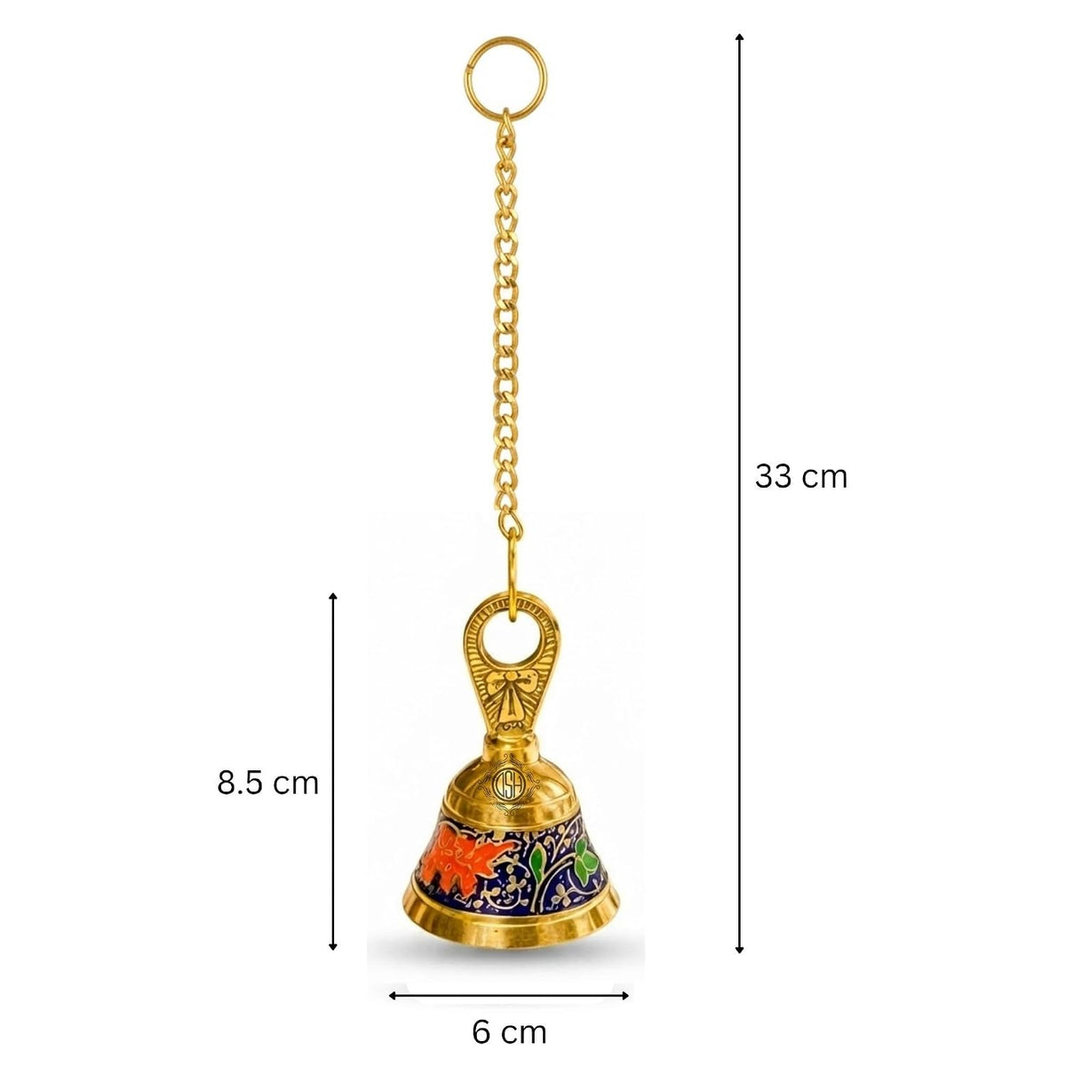 DSH Pure Brass Hanging Bell with Chain for Temple Mandir Door Home Decorative Ringing Bell (Bule, 1)
